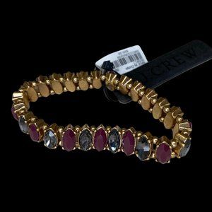 J. Crew Jeweled Stretch Bracelet (NWT; Gold Metal, Wine/Burgundy/Charcoal Beads)